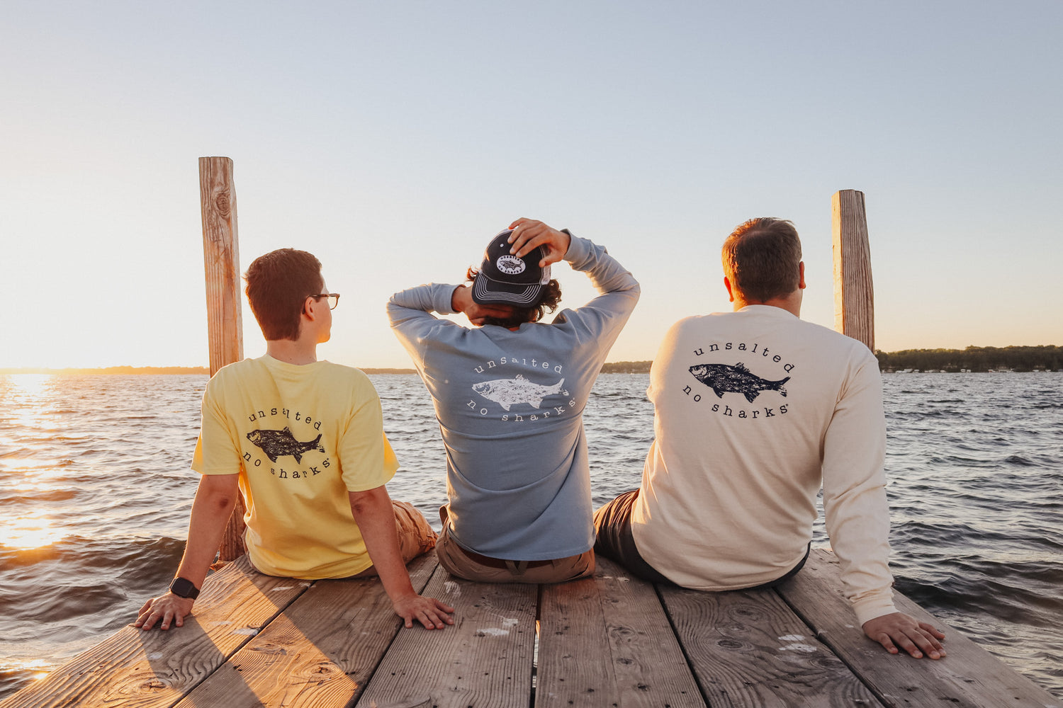 Unsalted No Sharks - Three Guys on Dock